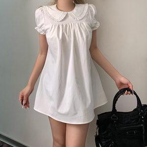 Robe Courte Mini Babydoll Jeunesse et Fraîcheur, Coupe Ample, Col Babydoll, Manches Bouffantes, Volants Délicats, Style Doux et Séduisant - Product Image 5