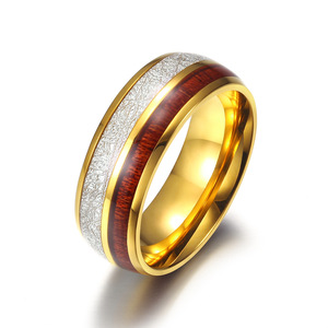18K PVD Plated Gold Stainless Steel <b>Ring</b> with Silver Foil Texture and Blue Carbon Fiber Inlay <b>for</b> <b>Men</b> | Luxury & Durable Design - Product Image 4