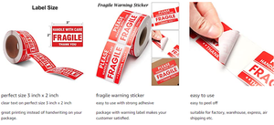 Nhãn bưu kiện dễ vỡ-Biểu tượng cảnh báo màu đỏ/đen, vận chuyển thương mại điện tử - Product Image 4