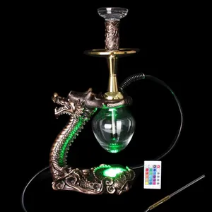 Forma di drago narghilè set di lusso shisha con vaso di vetro luce led hookah chicha