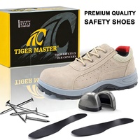 Sepatu Kerja Kulit Suede Pria Tiger Master, Anti Tusuk, Anti Selip, Tahan Minyak & Asam, Model Rendah, Dilengkapi Pelindung Baja EU, untuk Pabrik
