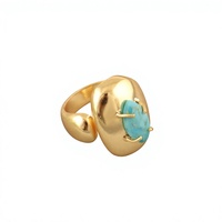Bague ajustable en laiton massif plaqué or avec pierre précieuse en turquoise Kingman naturelle, forme marquise, bijoux personnalisés en gros