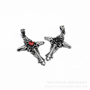 yunnique Gothic Cross Pendant Necklace <b>Titanium</b> Steel Red Stone Bezel Setting Gift Jewelry - Product Image 5