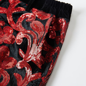 Costume de deux pièces pour hommes, <span class=keywords><strong>veste</strong></span> de costume de chanteur de DJ de scène de bal de mariage en velours de couleur <span class=keywords><strong>bordeaux</strong></span> à paillettes florales - Product Image 6