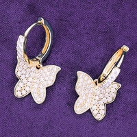 Hip Hop Style GRA certifié D couleur Moissanite papillon boucles d'oreilles pour femmes et hommes 925 argent Sterling passe testeur de diamant