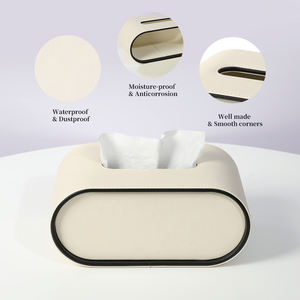 Boîte à mouchoirs ovale personnalisée de luxe en cuir PU porte-boîte à mouchoirs pour hôtel bureau décor à la maison fournisseur de boîtes à mouchoirs - Product Image 4