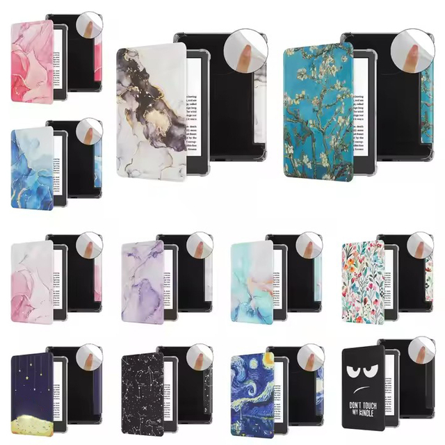 PU Leather Customized Patterns Protective Smart Cover with Wrist Strap for Kindle Paperwhite 6 5 Case Shell for Kindle 2022/2024