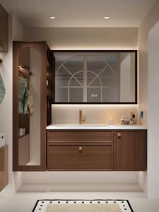Mueble de Baño Moderno de Estilo Song de Mediados de Siglo con Lavabo de Cerámica, Montado en la Pared, de Madera de Caucho, con Almacenamiento para Uso en Hoteles y Villas - Product Image 1