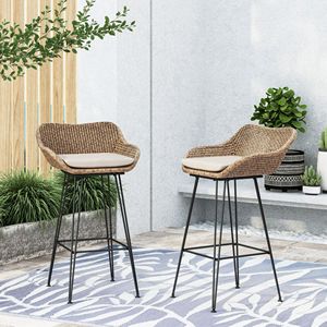 DB Outdoor 29.25 ''Lot de 2 tabourets de bar en osier et fer avec coussins Chaises élégantes pour la vie en plein air - Product Image 4
