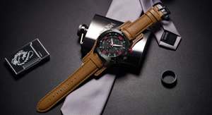 工厂新款MEGIR 2099男士豪华棕色皮革手表石英机芯时钟飞行员男士手表定制标志 - Product Image 4