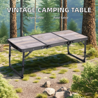Table pliante portable vintage pour camping en plein air road trips aluminium durable en métal avec panneau de style bois mobilier d'extérieur