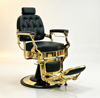 Fauteuil de Barbier Capitonnée Dorée Hydraulique Pivotante et Inclinable pour Salon de Coiffure, Coupe de Cheveux, Rasage de Barbe et Soins – Mobilier de Salon