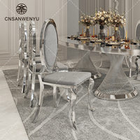 Chaises de salle à manger en acier inoxydable de couleur gris argenté, style nordique moderne et luxueux, pour banquets, mariages, hôtels, bars et événements