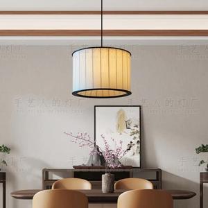 Lampe suspendue de style chinois, lampe ronde en tissu noir E27 pour salle de thé, restaurant, décoration Zen - Product Image 2
