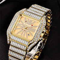 Montre à quartz pour homme tendance, bracelet carré en cristal baguette, date, ton or rose, Bling Orologio Uomo, montre-bracelet de luxe Hip Hop