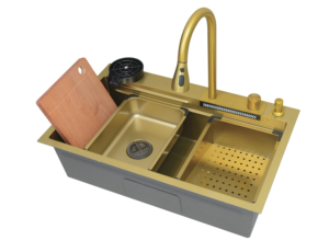 Lavello da cucina monoblocco di alta gamma, fatto a mano, in acciaio inossidabile spazzolato, resistente e dal design semplice. - Product Image 4