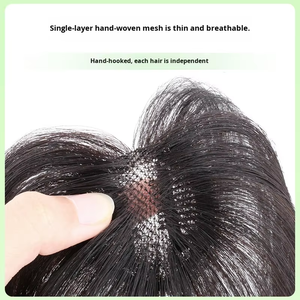 En gros, Topper capillaire indien Remy lisse avec frange droite, base en filet volumineuse, <span class=keywords><strong>2</strong></span> clips, pour couvrir les cheveux gris, petite perruque en forme de cœur de pêche, qualité supérieure 120% - Product Image 4