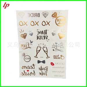 LPP4408 Bride Gold Foil Tattoo Stickers Team Bride Tribe Diamond <b>Pattern</b> Water Transfer <b>Paper</b> One Size - Product Image 4