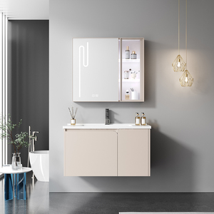 Tocadores de baño de acero inoxidable montados en la pared a prueba de agua estilo <span class=keywords><strong>crema</strong></span> colgante de pared lavabo de cerámica gabinete de baño - Product Image 2