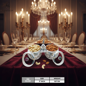 Ensemble de bols à fruits secs en argent sterling avec deux récipients, accessoire de service traditionnel indien artisanal pour la décoration de la maison - Product Image 1
