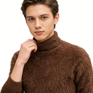 Pull à <span class=keywords><strong>col</strong></span> <span class=keywords><strong>roulé</strong></span> <span class=keywords><strong>marron</strong></span> chaud et moelleux pour <span class=keywords><strong>homme</strong></span>, <span class=keywords><strong>col</strong></span> semi-haut sans couture, pull léger de luxe pour le froid - Product Image 2