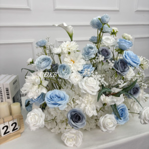 Décoration de cérémonie de mariage en gros DKB, allée fleurie luxuriante, arrangement floral en soie rose bleu poussiéreux et blanc de 60 cm - Product Image 4