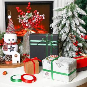 Ruban de satin d'emballage de 10 mm, bord doré, ruban de satin double face rose avec bord doré, 3/8 pouces - Product Image 3