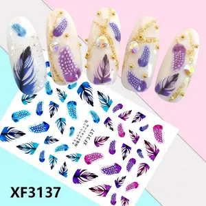 Beautiful Feather Nail Sticker Design Decals Nail Art Manicure Sticker Back Glue Adhesive Decoration Sticker for Nails Charm