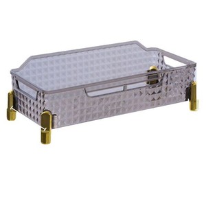 Transparent Cosmetic Storage Box Diamond Pattern Plastic Makeup Organizer Skincare Lipstick Holder Grayish Amber Color - Product Image 1