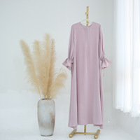 Robe Abaya pour femmes musulmanes, 2024, Premium Nida, respirante, grande taille, légère, maxi, couleur unie, manches à volants