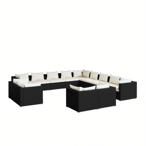 Ensemble de salon de jardin en rotin noir, mobilier d'extérieur contemporain résistant aux intempéries, capacité de 10 personnes et plus - Product Image 1