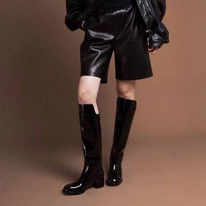 Kadınlar için Patent deri çizmeler diz çizmeler kadın ayakkabı diz yüksek deri yüksek topuk orta - Product Image 5