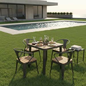 Muebles Comerciales para Restaurantes al por Mayor, Juego de Mesa y Sillas para Exterior con Estructura Metálica Antioxidante y WPC, Directo de Fábrica para Cafeterías - Product Image 4