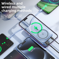 Batterie externe magnétique sans fil 20W 10000mAh en alliage d'aluminium, charge rapide, support de charge portable avec câbles intégrés Type-C