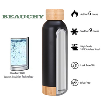 Bouteille d'eau sport portable double paroi isotherme de haute qualité avec fond en bambou, couvercle en bambou et poignée – Vente en gros