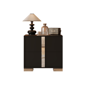 Mirrored Nightstand With <b>2</b> <b>Drawers</b> Black Metal Foot Bedroom Living Room <b>Storage</b> Cabinet - Product Image 3