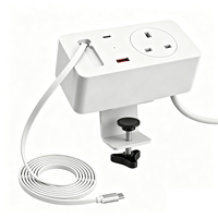 Regleta de escritorio con abrazadera y cable USB-C retráctil, cargador PD de 20W, enchufe de escritorio para el Reino Unido, ideal para oficina en casa, venta al por mayor de fábrica.