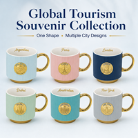 Tasses à café en céramique souvenirs d'Argentine, à nervures verticales, avec emblème métallique, pour tasses à café, personnalisation OEM ODM, vente en gros