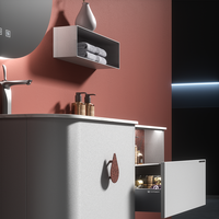 Mueble de Baño Flotante de Diseño con Espejo LED en Forma de Gota de Agua, Antivaho y Gabinete de Almacenamiento que Ahorra Espacio