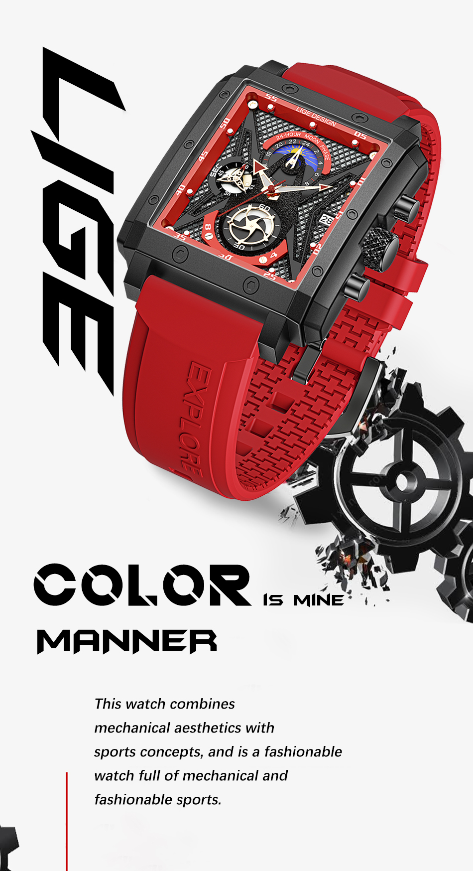 LIGE 8965 New Fashion Mens Watches Top Brand Luxury Silicone Quartz Watch For Men Waterproof Chronograph 24 Hour Sport Clock