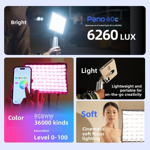 ไฟสตูดิโอแบบแบน Aimon Amarn Pano 60C น้ำหนักเบา สีสันสดใส สำหรับใช้งานกลางแจ้ง กำลังไฟ 60 วัตต์ เหมาะสำหรับการถ่ายภาพ ไลฟ์สด และการสตรีมมิ่ง - Product Image 2