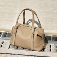 Tas Tangan Kulit Asli Wanita dengan Pegangan Atas Warna Khaki, Tas Selempang Bahu Kapasitas Besar, Dompet Wanita untuk Kerja, Perjalanan Sehari-hari