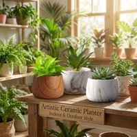 Pot de fleurs en céramique de style japonais à grain de bois imitation, conique et rond, pour plantes succulentes d'intérieur et fleurs d'extérieur