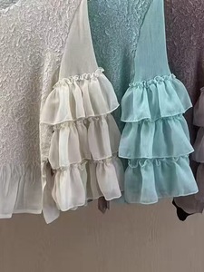 PY Summer New Arrival Vintage Eco-Friendly Casual Miyake Pleated <b>Top</b> Neck Ruffle Sleeve Plus Size Loose Blouse Bulk Clothing - Product Image 5