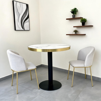 Table à manger en marbre de luxe léger, bords recouverts d'aluminium, design moderne, écologique, durable, utilisation commerciale pour les hôtels et les restaurants