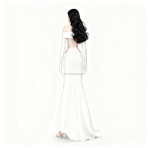 Ensemble deux pièces à épaules dénudées pour femmes haut court découpé et jupe Maxi sirène élégante robe à manches longues avec robe de cause à dos ouvert - Product Image 3