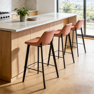 High-legged <b>Leather</b> <b>bar</b> <b>Stools</b> with Steel Metal Legs Custom-made Luxury Genuine <b>Stool</b> chair - Product Image 3