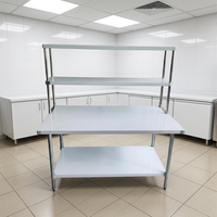 Table de travail en acier inoxydable pour cuisine commerciale, étagère à double niveau certifiée NSF, robuste, à bords carrés, ignifuge