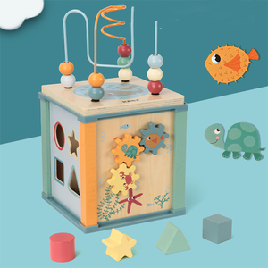 Forêt océanique en bois pour enfants amusant quatre côtés autour des perles <span class=keywords><strong>coffre</strong></span> au trésor multifonctionnel puzzle perles forme jouets cognitifs - Product Image 3