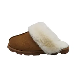 OEM Customized Logo Indoor House Unisex Slippers TPR Rubber Outsole Winter Home Flat Slipper Faux Fur Plush Slippers For Women